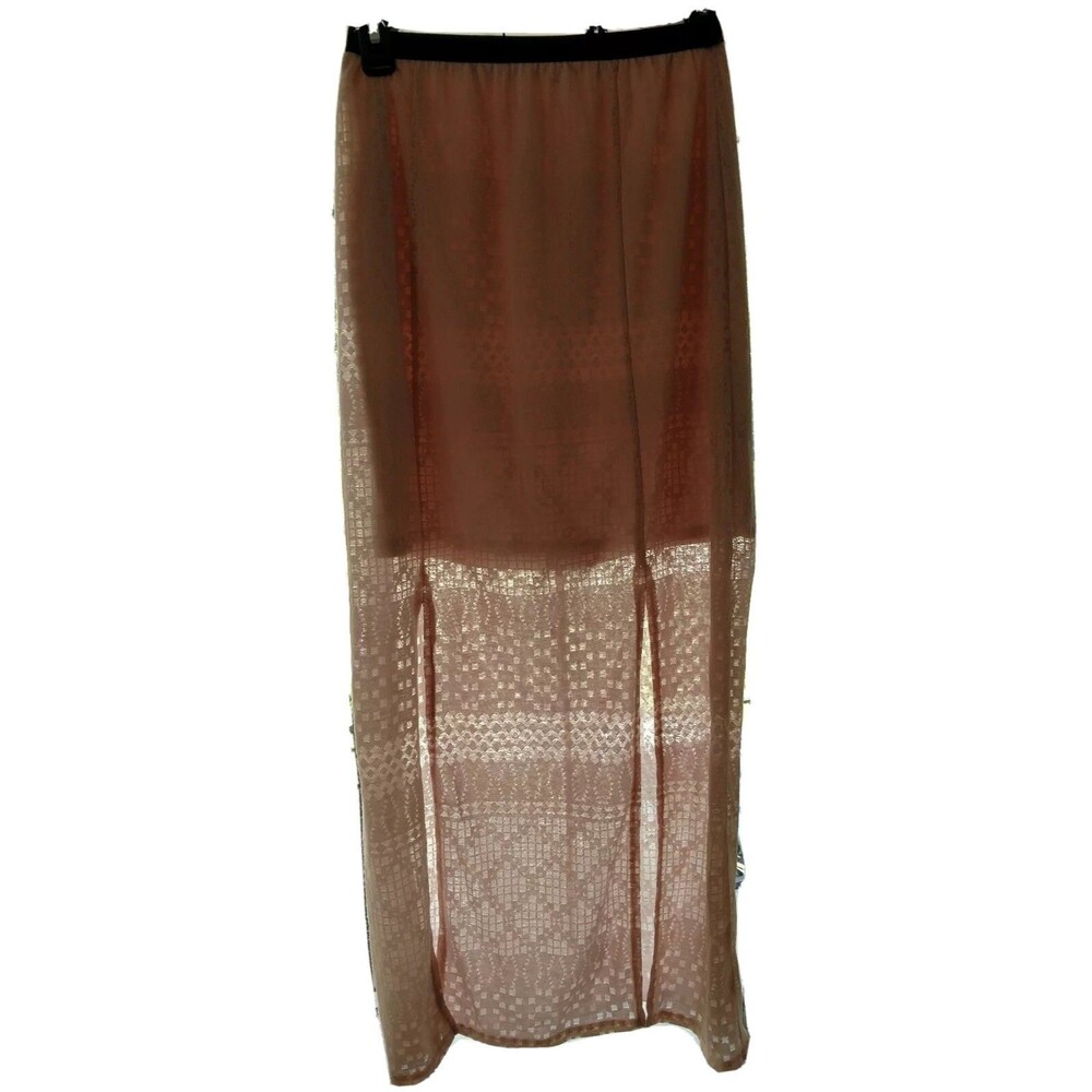 XHILARATION SAND PINK TWO SLIT FRONT STRAIGHT MAXI SKIRT SMALL SHEER UNDERLAY